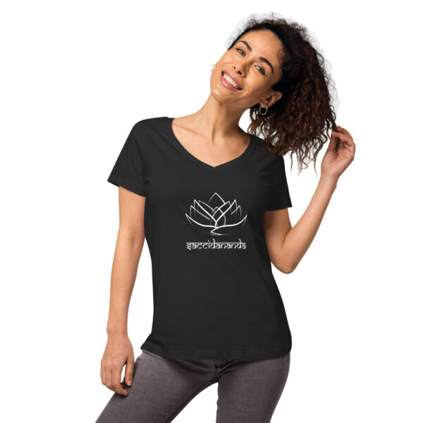 Eng anliegendes Bio-T-Shirt mit V-Ausschnitt – Saccidananda-Lotus